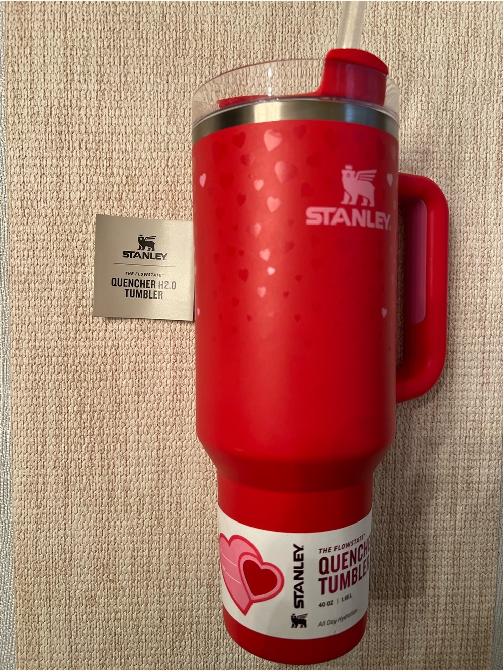 Stanley Cup Red Quencher Tumbler with Heart Accent